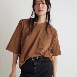 Madewell Oversized Garment Dyed Brown Cotton Pocket T M. GUC